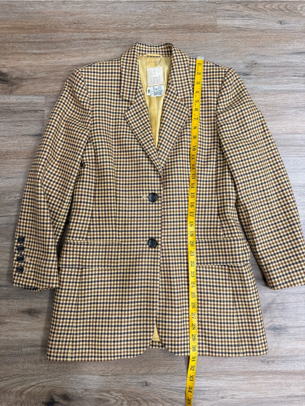 Laurel Classics Wool Cashmere Houndstooth Longline Blazer Jacket Old Money Sz S - Picture 8 of 13